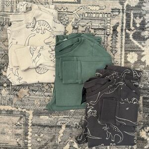 H&M Dinosaur Print Pajama Sets in Cream, Green, and Gray